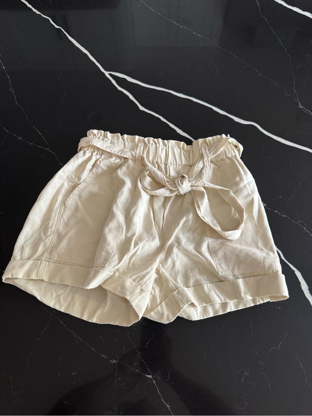 aerie High-Waist Paperbag Tie Shorts in‎ Cream